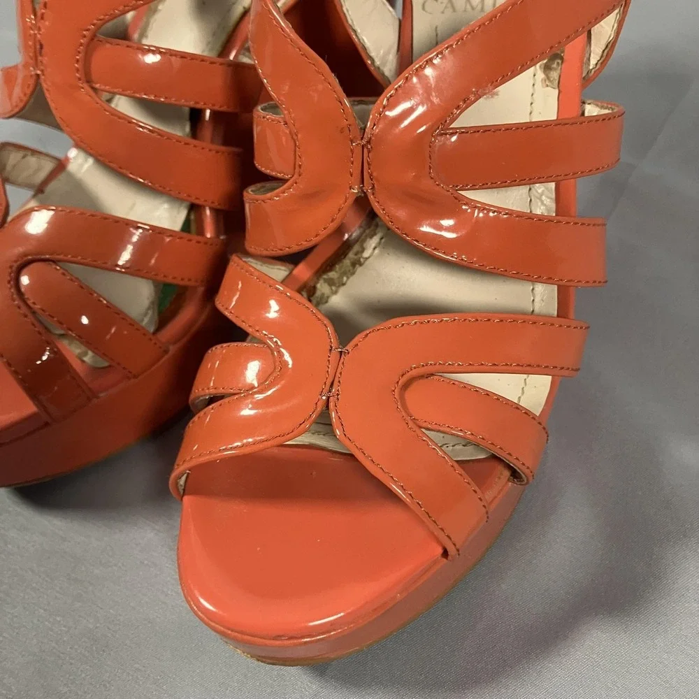 Vince Camuto Sandals Womens Size 5.5M Orange Strappy Wedge Platform‎ Heel